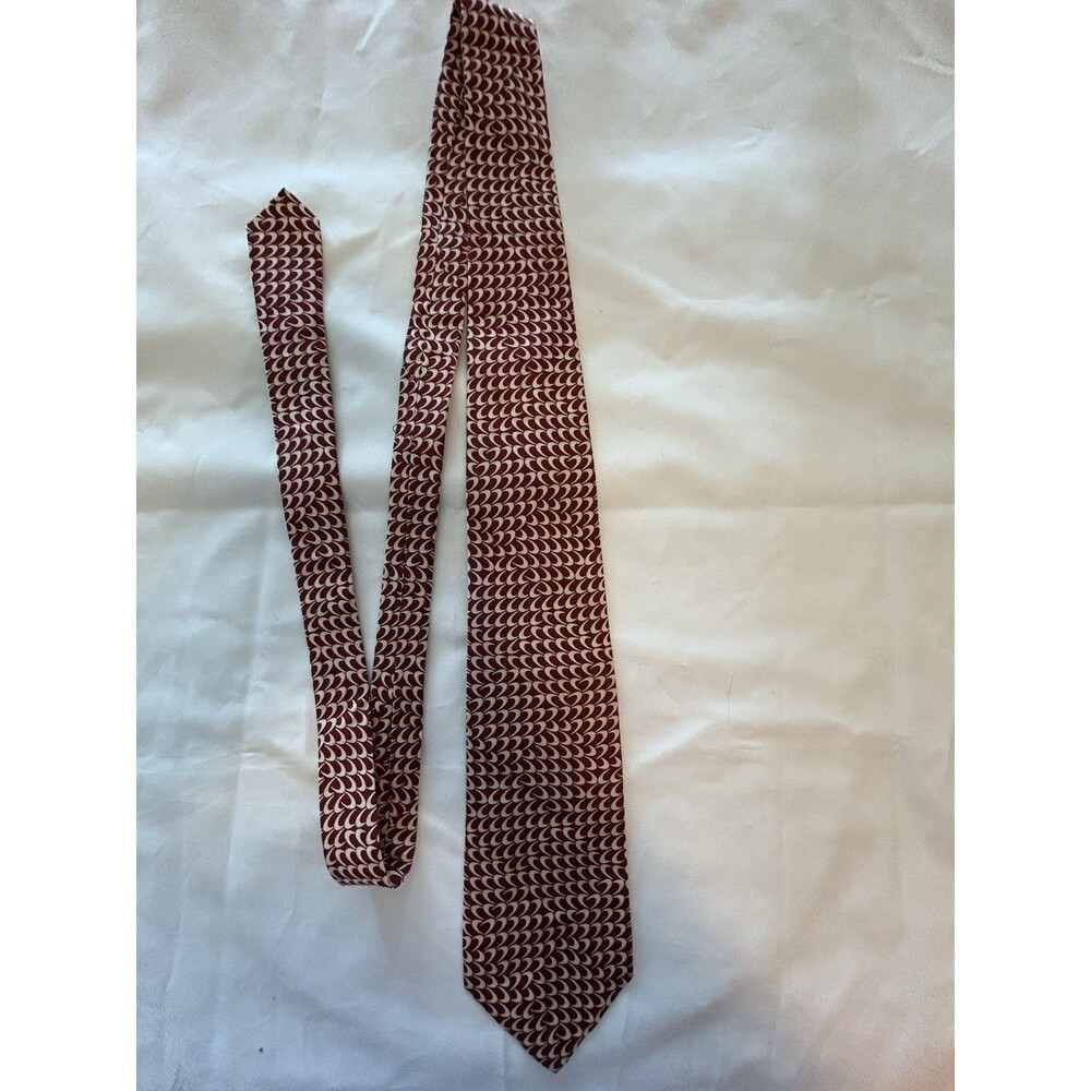 Vintage Polo Ralph Lauren USA Made 100% Silk Burgundy Cream Geometric Wide Tie